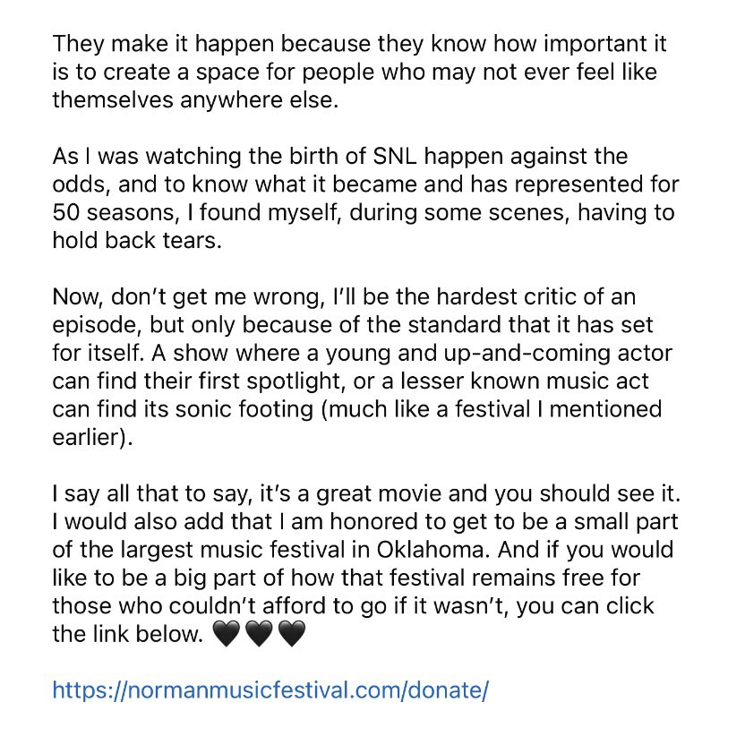 CreativeGiles's tweet image. my Saturday Night movie review.
🖤🖤🖤
•
also, I know it says click the link, but use this one: normanmusicfestival.com/donate/