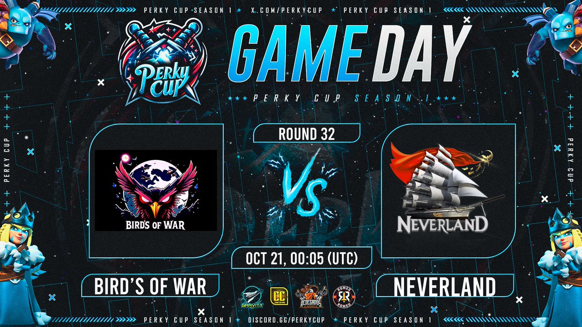 Perky Cup (@perkycup) on Twitter photo • 🔥┆〘 𝙈 𝘼 𝙏 𝘾 𝙃  𝘿 𝘼 𝙔 〙┆🔥 •
➥ 𝗥𝟯𝟮:
⚔️ Birds Of War 🆚 Neverland⚔️
🔰00:00 UTC ┆02:00🇪🇸 ┆18:00🇲🇽
💥Join you favorite streamer in this great showdown!✨
▸ 🎧 Twitch.tv/emigamer_sv
▸ 🎧 Twitch.tv/lipe_coc
#PerkyCup 🔥 • 🔥┆〘 𝙈 𝘼 𝙏 𝘾 𝙃  𝘿 𝘼 𝙔 〙┆🔥 •
➥ 𝗥𝟯𝟮:
⚔️ Birds Of War 🆚 Neverland⚔️
🔰00:00 UTC ┆02:00🇪🇸 ┆18:00🇲🇽
💥Join you favorite streamer in this great showdown!✨
▸ 🎧 Twitch.tv/emigamer_sv
▸ 🎧 Twitch.tv/lipe_coc
#PerkyCup 🔥