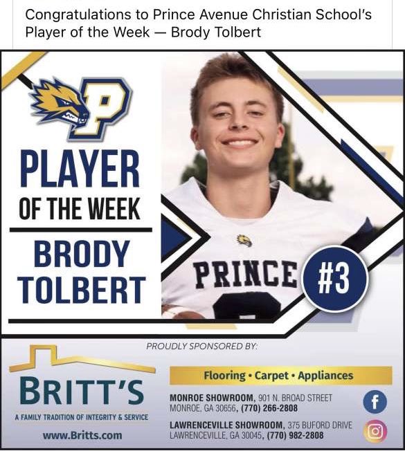 Proud to be named Defensive Player of the week against Blessed Trinity and Stephens County!