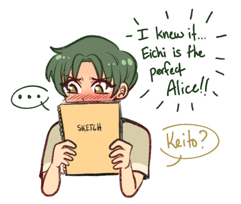 hummuskingclyde's tweet photo. guys consider... consider that the alice in wonderland alice vs looking glass alice is based on eichi and that's why eichi rereads it a lot.... and it's so cherished by keito..... hey.... long hair eichi.... hey.... 💚💛 https://t.co/JkihBkPkzm