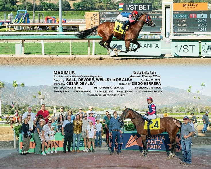 PreissDan's tweet photo. 9 length debut winner @santaanitapark for Maximus! 30k purchase @FasigTiptonCo May for @danwells. @spendthriftfarm Maximus Mischief colt has big things ahead for trainer @CdaRacing.2yr old debut winner #3 for me this year. Excited to get back out to the sales https://t.co/LGE2IE0Tsh