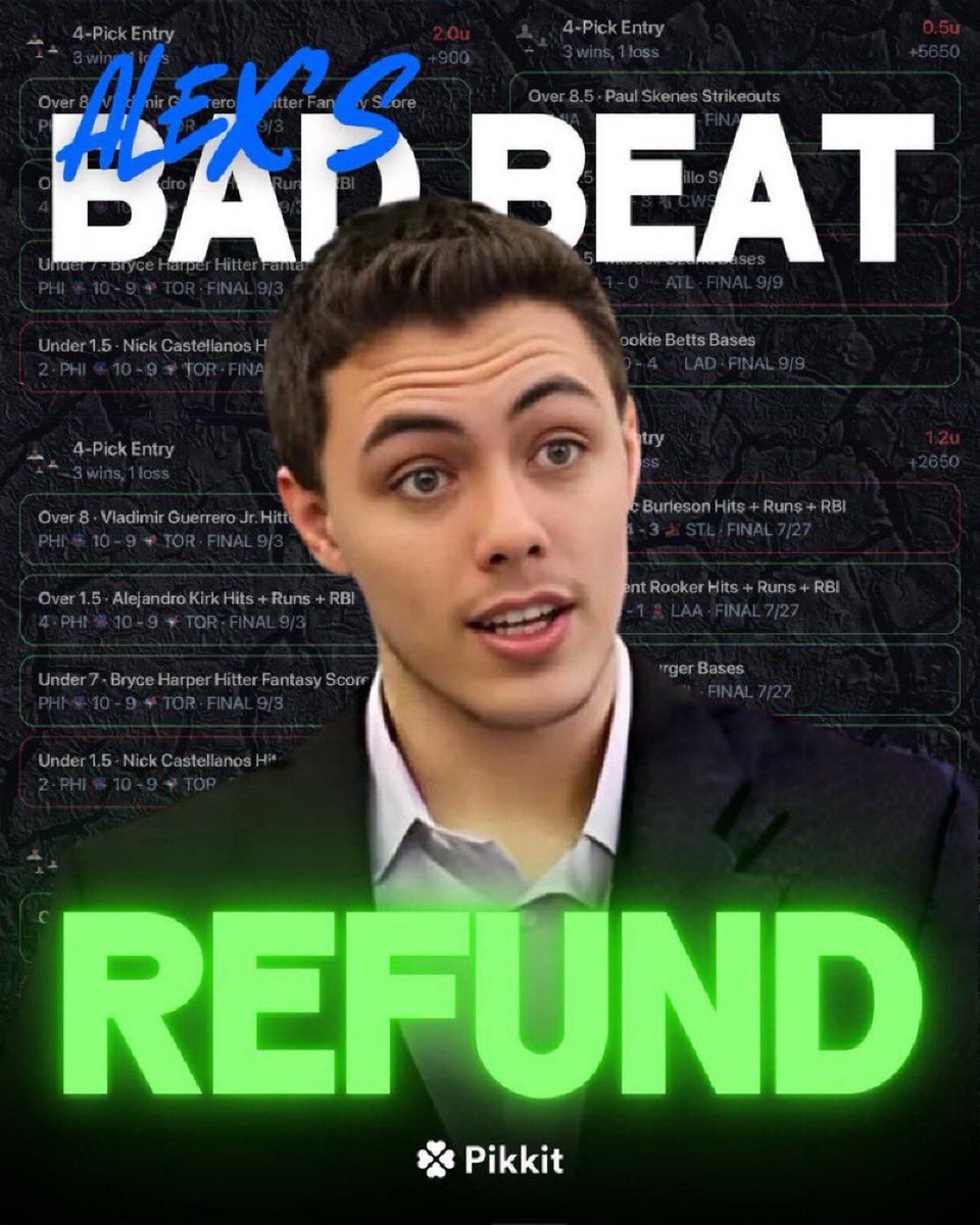 Bad Beat Refund Time! 👀

Did you have a horrific bad beat this weekend? I’m giving away $200 for the worst bad beat in the comments!

You MUST post a screenshot below of your bet slip from the <a href="/pikkitsports/">Pikkit</a> app to enter. (Code CARUSO) if you’re new