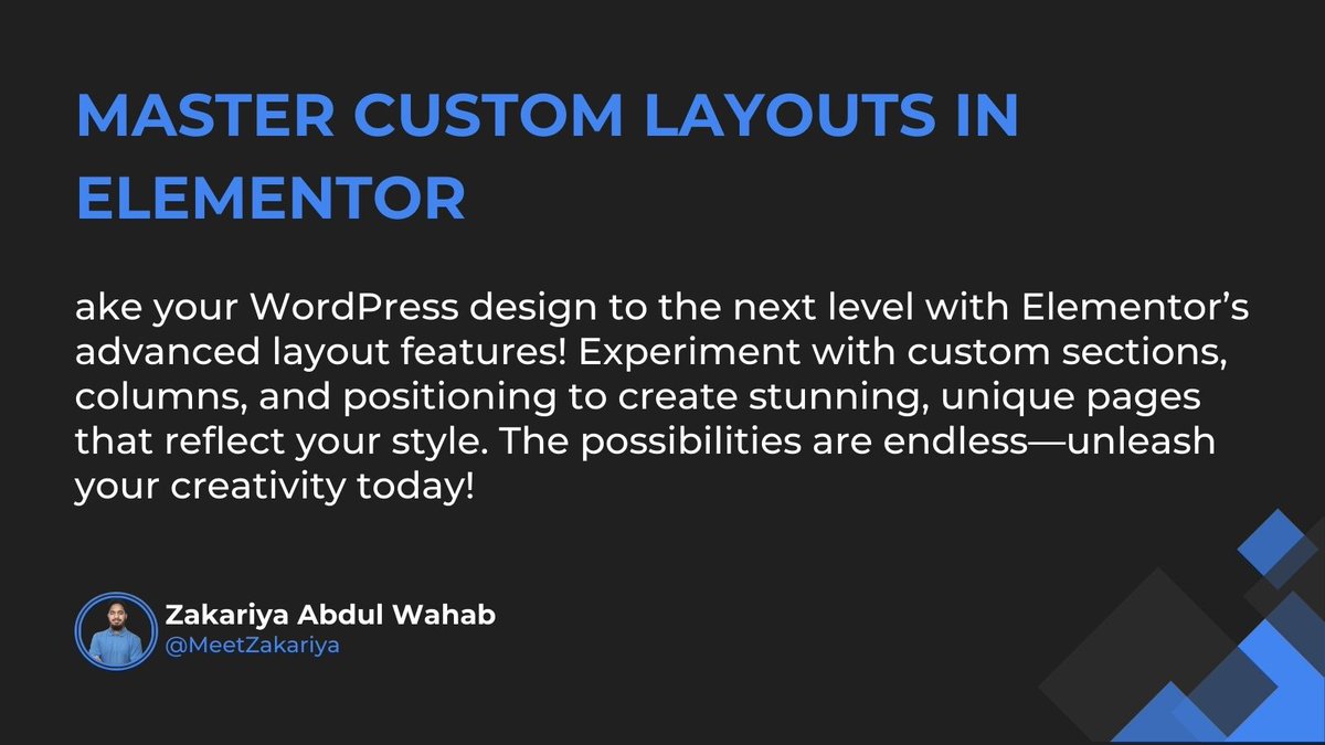 MeetZakariya's tweet image. Want to create stunning, custom layouts with Elementor? Try using the advanced section and column settings to elevate your WordPress site’s design! What’s your favorite Elementor feature? Share below! 💻✨ #WordPressDesign #ElementorTips #WebDesign