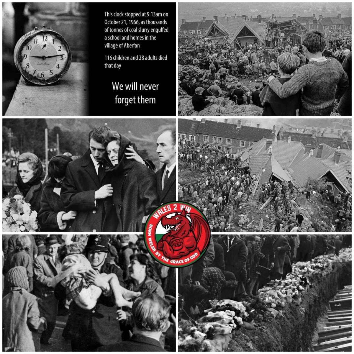 21.10.1966 09:13am. ... The clock stopped. 

116 children 28 Adults lost their lives. 

#NeverForget #Aberfan