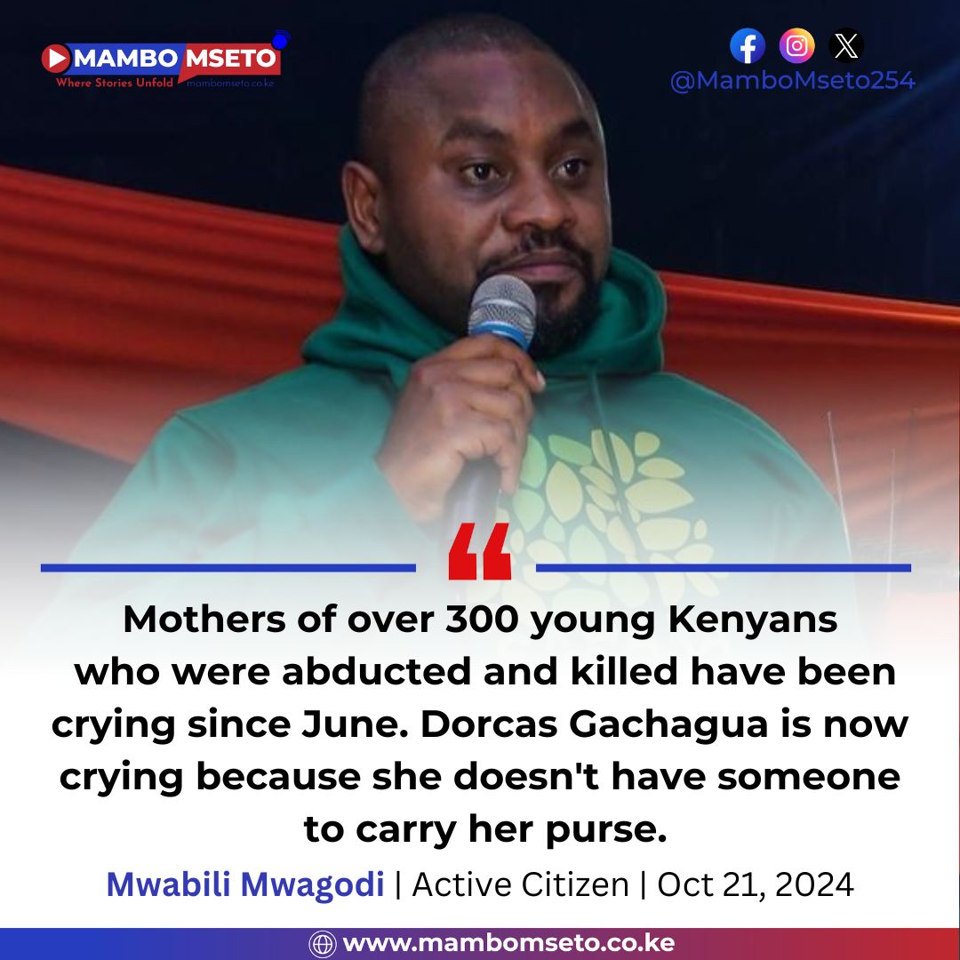 MamboMseto254's tweet image. TL Elder Mwabili Mwagodi fingers Dorcas Gachagua for tears over husband Riggy G's political tribulations, says mothers to over 300 Kenyans have been crying for months over abductions and extrajudicial killings.