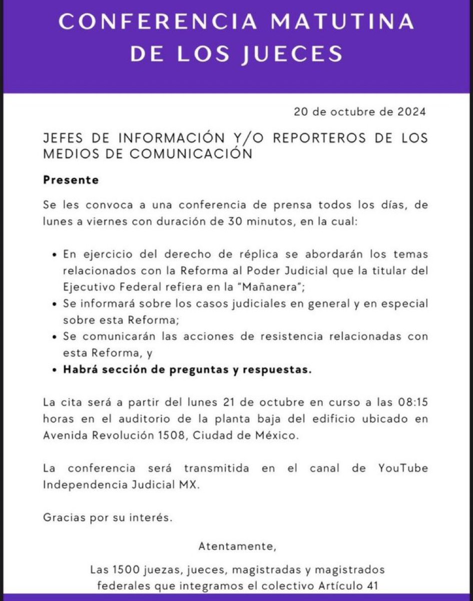 analucia_medina's tweet photo. ✔️ Apoyemos las mañaneras de los jueces, y 
❌ Hagamos vacío a las mañaneras de sheinbaum, donde solo se miente y ataca a quienes el régimen considera “opositores” https://t.co/b9XulNuaGY