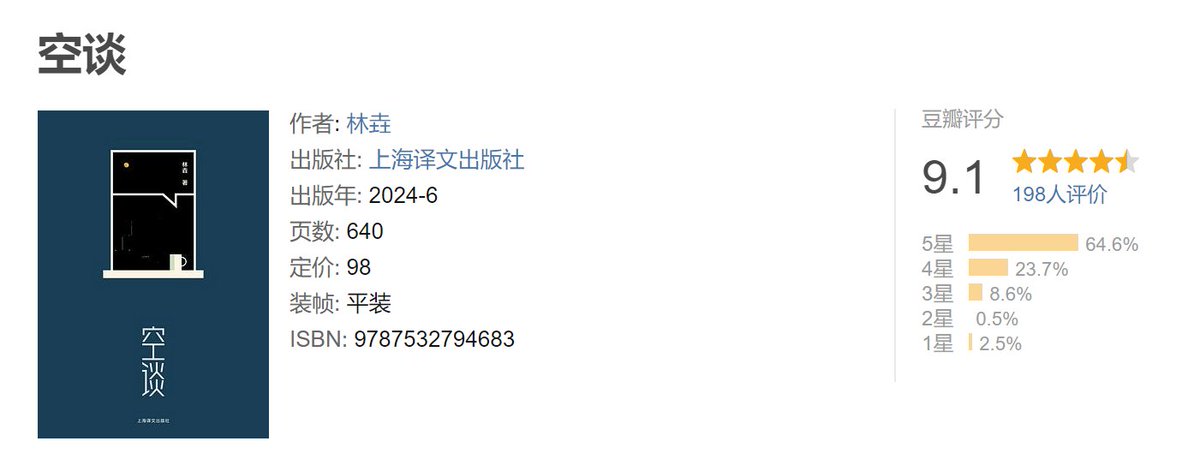 dikaioslin's tweet photo. 写论文写得头大时就上豆瓣瞅一眼《空谈》的读者评论，算是给自己打鸡血吧😋之前一直有海外读者反馈说买不到，不知道迄今都有哪几家海外实体中文书店进了这本书呢？ https://t.co/39EB1OQuXN