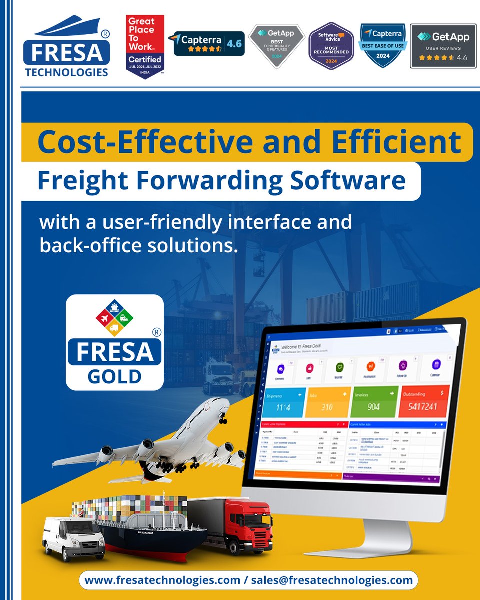 fresatechnology's tweet image. Cost-Effective and Efficient
Freight Forwarding Software
with a user-friendly interface and back-office solutions.

#Fresa | #ShippingTechnology | #LogisticsSoftware | #BackOfficeSolutions | #UserFriendlySoftware | #FreightManagement | #SupplyChainInnovation | #FreightTech
