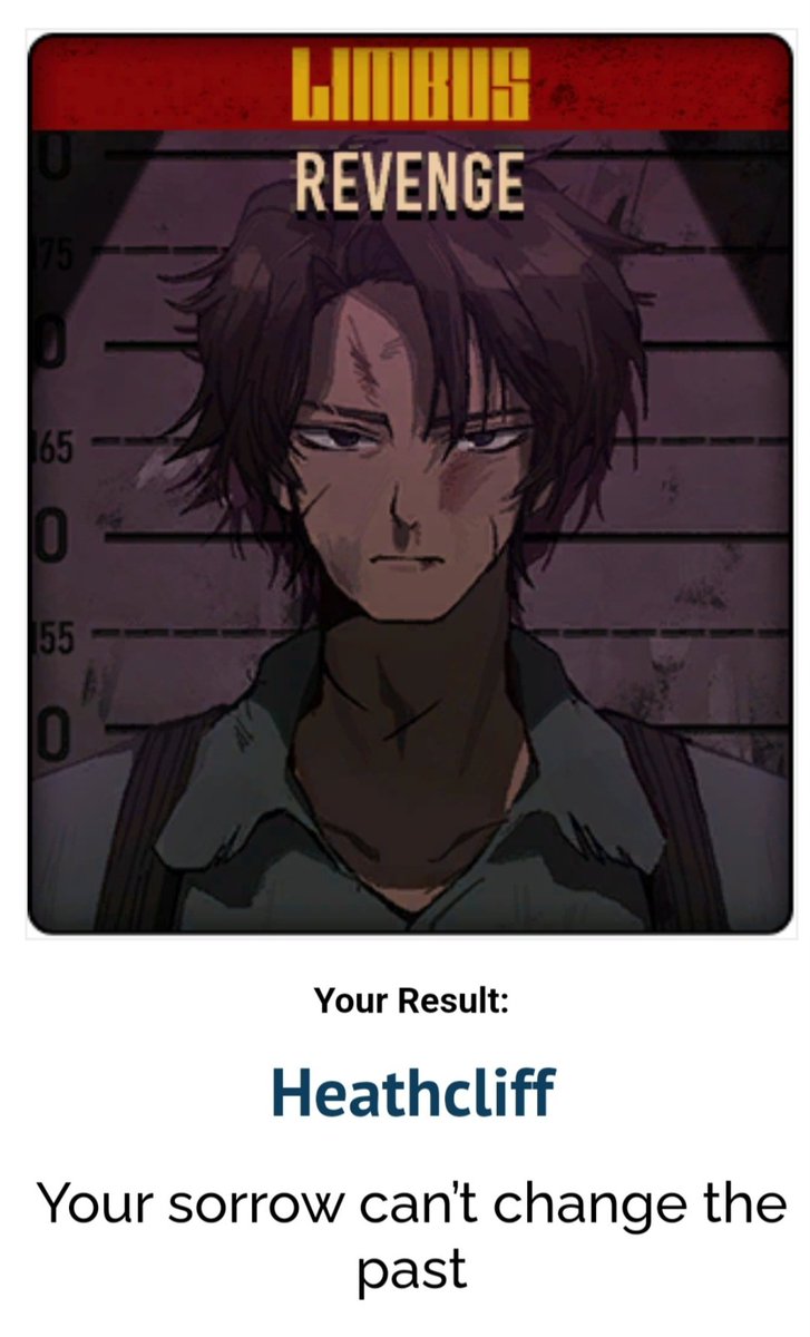 _kirisma's tweet image. My dear cathy...

wasnt expecting heathcliff but with the questions i answered i can see how