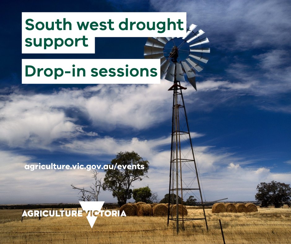Want to learn more about the drought support available? Why not visit one of our drop-in sessions?

Rural Financial Counselling Service staff will be on hand to answer questions about the infrastructure grants and Ag Vic staff will be available to discuss technical