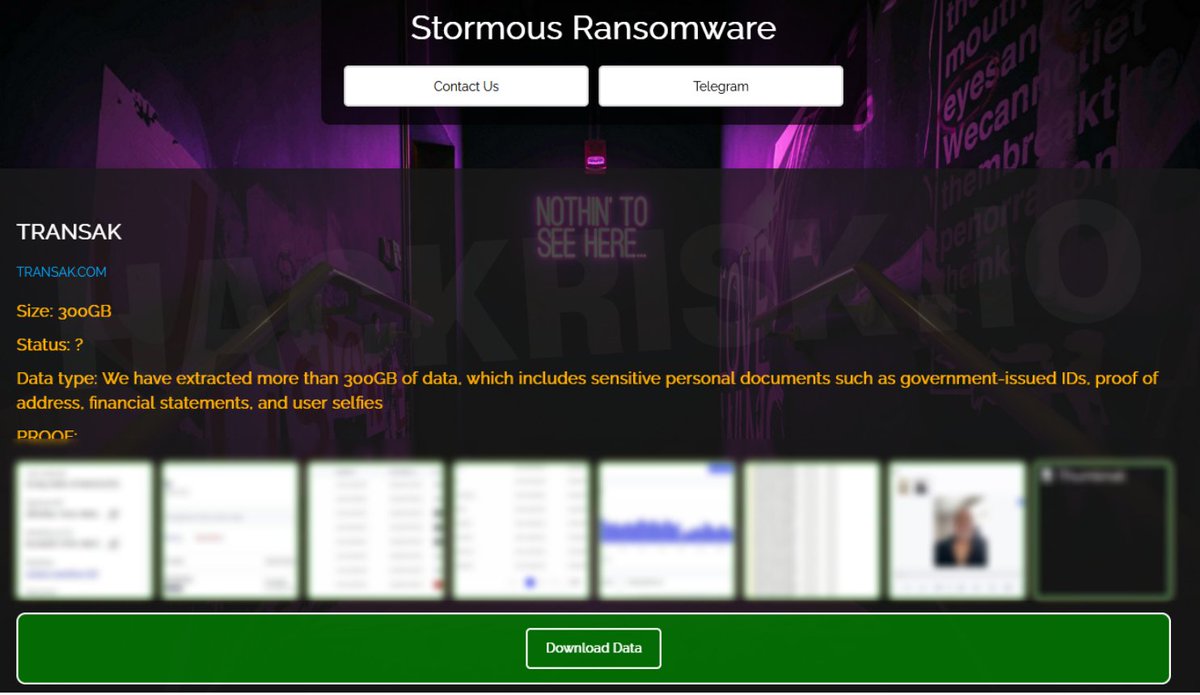 🚨Cyberattack Alert ‼️ 🇺🇸USA - Transak Stormous hacking group claims to  have breached Transak, a developer integration for a fiat-to-crypto payment  gateway. Allegedly, 300 GB of sensitive personal documents, including  government-issued IDs,