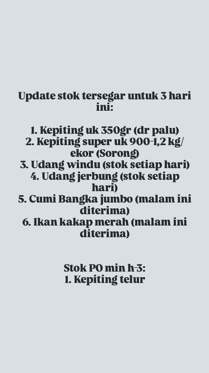 Update stok tersegar untuk pengiriman 3 hari ini ya manteman...