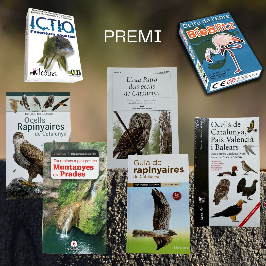 🎉 SORTEIG! 🎉 
Participa en un concurs especial que organitzem <a href="/assocCEN/">CEN</a> i <a href="/birdcatalunya/">Birding Catalunya</a> ! Pots guanyar un fantàstic lot de llibres d'ocells 🐦 i els jocs de cartes Bioblitz i Ictio 🎲📚 No t'ho perdis! 
+ info:  birdingcatalunya.com/2024/10/sortei… 
#Concurs #Natura #Ornitologia
