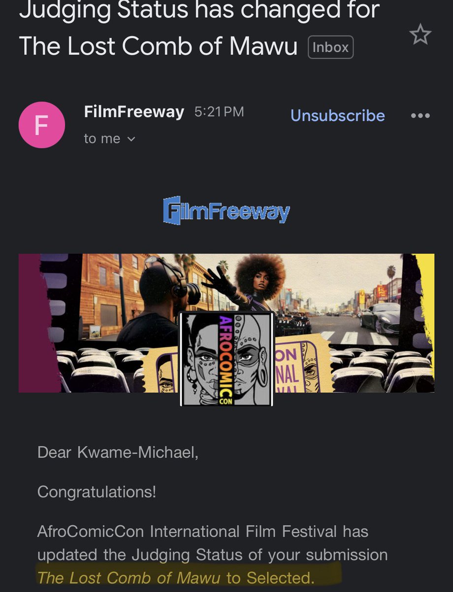 😳 My animation which won its first film award this summer, has just been selected for the AfroComiCon International Film Festival to compete with other films! Super excited!