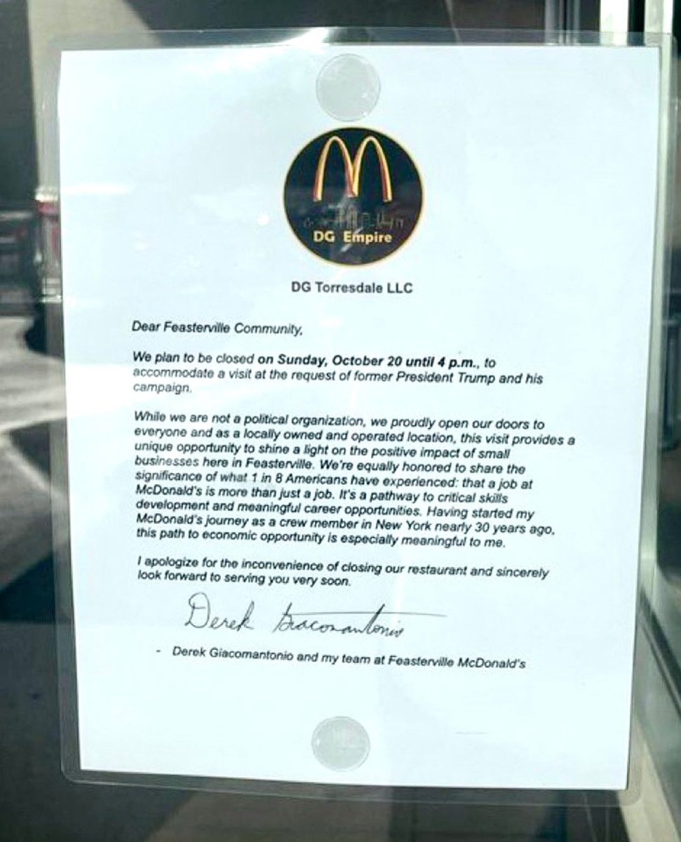 STAGED! 

The McDonalds CLOSED to accomodate Donald Trump pretending to serve fries and fake meat to the public.
