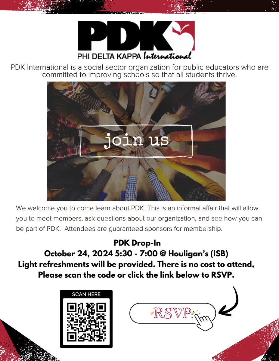 Educators! Come on out for some fellowship and fun! 🙌🏼 Learn about PDK and our mission to cultivate excellence within the profession we share. 📚💪🏼