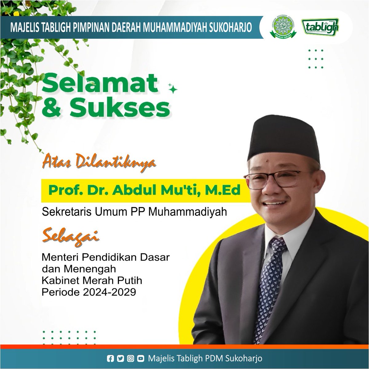 tabligh_pdmskh's tweet photo. Selamat dan sukses Prof. Dr. Abdul Mu'ti, M.Ed @Abe_Mukti

#AbdulMukti #MenteriPendidikan #KabinetMerahPutih #PendidikanIndonesia #Muhammadiyah #Lensamu #SuksesBersama #PendidikanBerkeadaban #merdekabelajar #MajelisTablighSukoharjo https://t.co/rnLILFyyup
