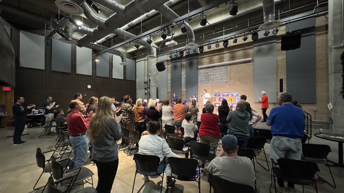 benwikler's tweet photo. A big crew of fired-up Dems in Stevens Point joined Elizabeth Warren, me, @voteshankland, and UWSP Dems prez Mason Garrigan to gear up for Early Vote! Standing O for Katrina Shankland. Central Wisconsin is going to power a blue WI in 24! 

Thanks to @ewarren! https://t.co/aaRBXHvm9l