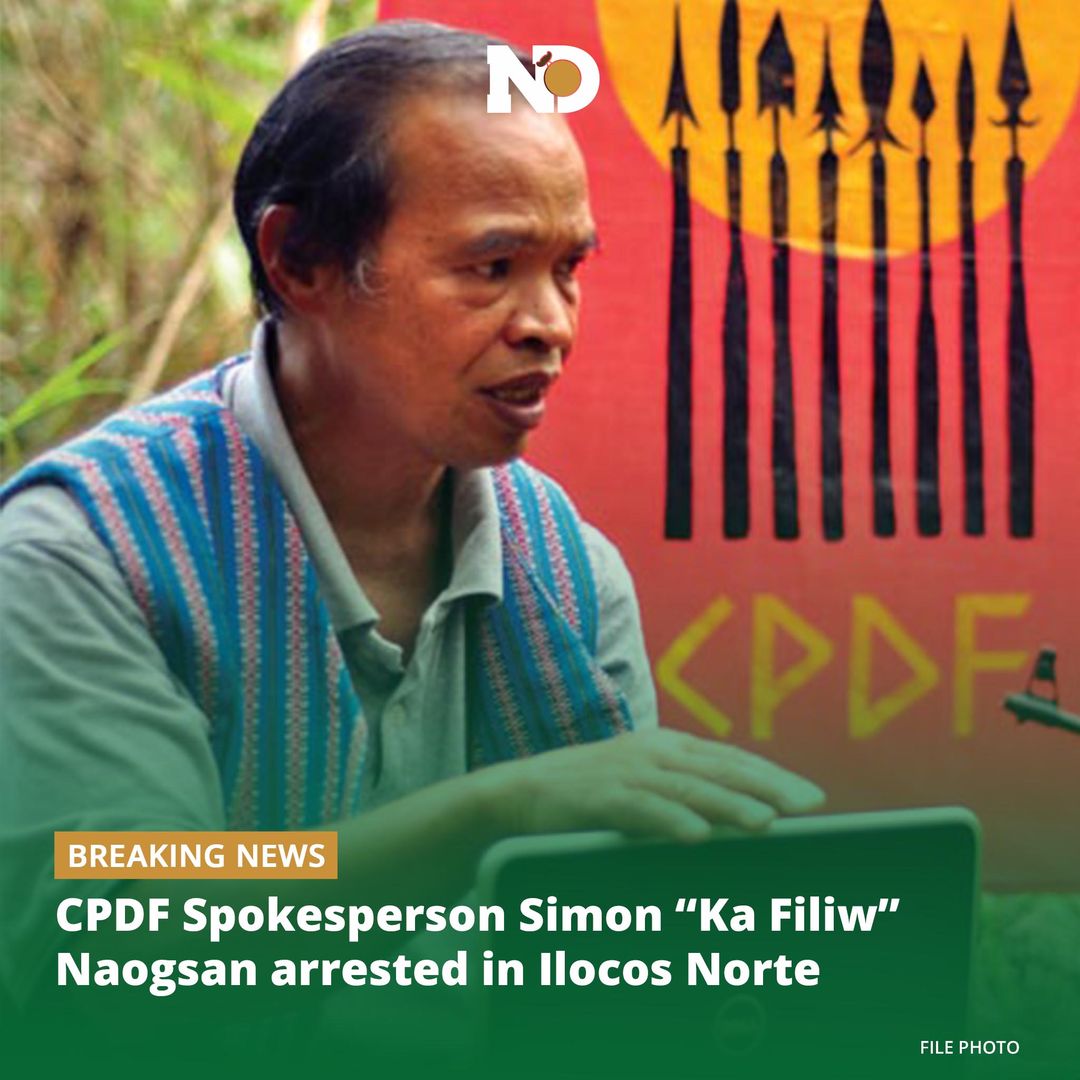 altermidya's tweet photo. BREAKING NEWS via @nordisonline:
Ilocos Human Rights Alliance (IHRA) reported that Simeon "Ka Filiw" Naogsan, spokesperson for the Cordillera People's  Democratic Front, was arrested at around 5 a.m. today, October 21, in Ilocos Norte. According to IHRA, Naogsan was in the province to seek medical attention.