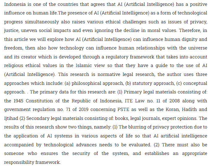 LAJ_Journal's tweet photo. Mufidah, Mufidah, et al. “Harmonization of Artificial Intelligence (Ai) in Indonesia: Exploration of Technology And Ethics in Islam.” Law and Justice, vol. 9, no. 1, Aug. 2024. https://t.co/XZNsvJKZUD, https://t.co/idkrmyDHl6.
#IslamicEthics #ArtificialIntelligence #Technology https://t.co/YxcMNqrgKe