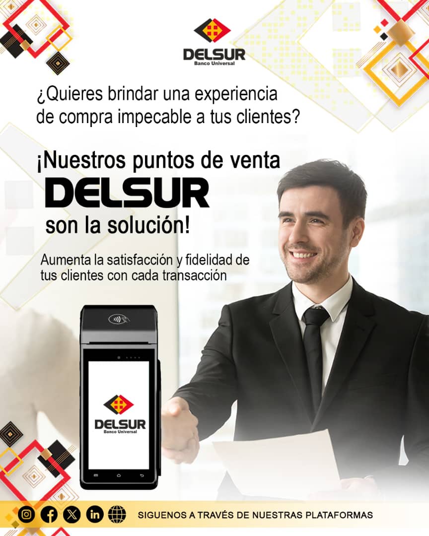 🌟 El mejor aliado para alcanzar tu meta financiera son los #puntosdeventa DELSUR 💳

Ofrecemos puntos de venta innovadores que transforman la experiencia de compra para tu negocio. 🚀

#PuntoDeVenta #Innovación #DelsurBanco #SolucionesFinancieras #CrecimientoEmpresarial