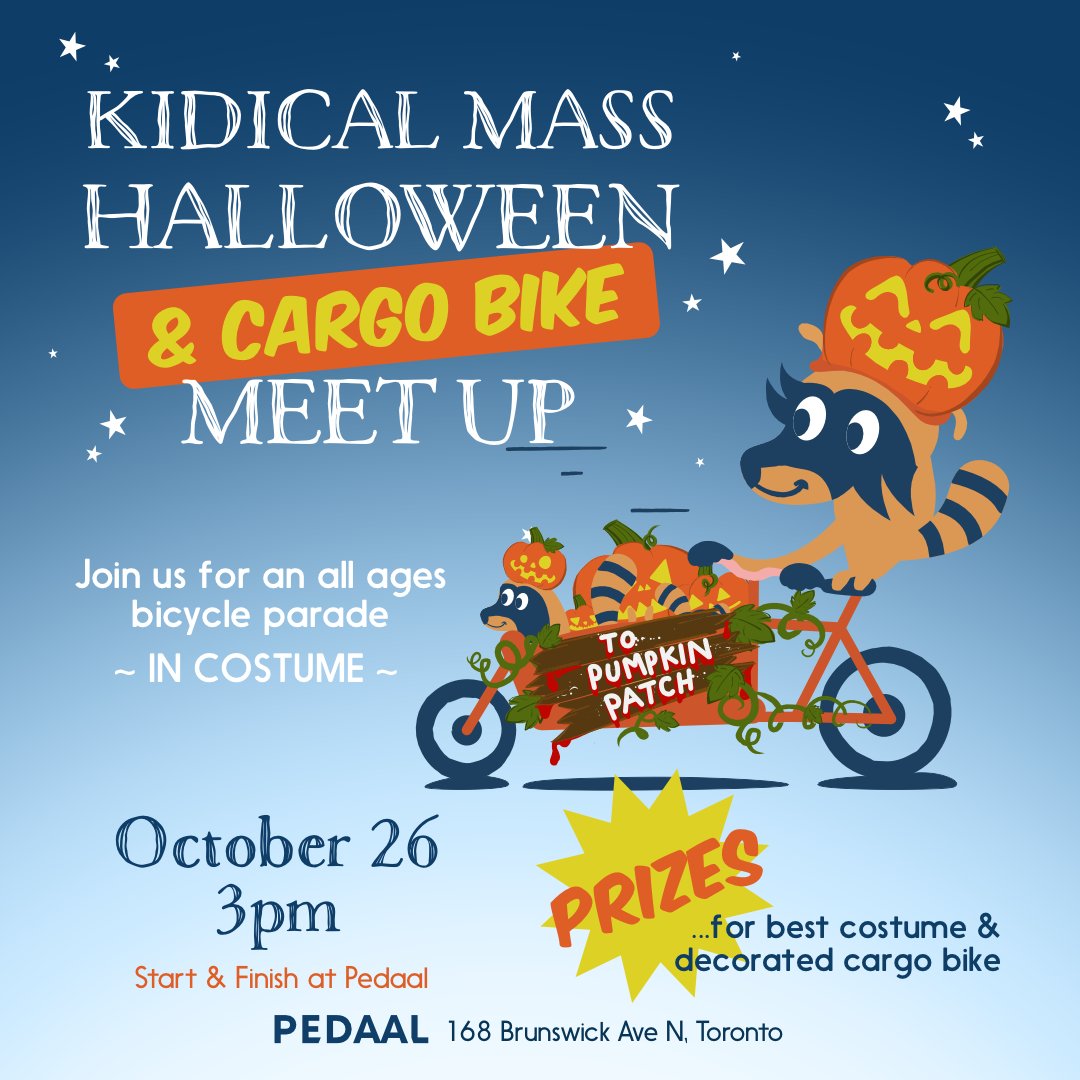 Join us Saturday October 26 3-5pm for a Kidical Mass Halloween Cargo Bike Parade ! 🎃📷 come in costume &amp; decorate your bike for fun &amp; win a prize!
