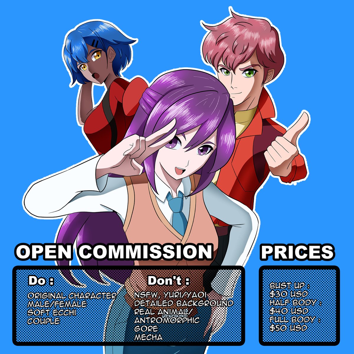 LyndeLimx's tweet photo. Hello, Fellas.
Finally, this is my first time to open commission. so, if you interested just DM me and check another information this commission on this link description :
https://t.co/CSHhUpIstK
thank you so much. https://t.co/jNnnLtR00f