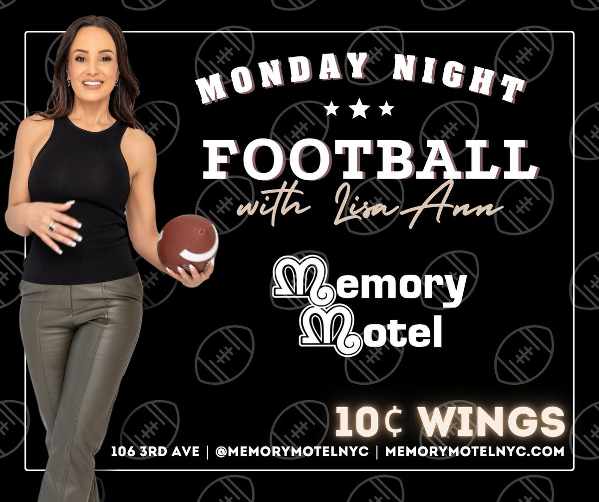 thereallisaann's tweet image. Get ready to catch all the action on the big screen! 📺🏈 Join me at TOMORROW NIGHT  @TheMemoryMotel NYC for Monday Night Football all season long. —come for the games, stay for the food &amp;amp; the fun 🍻🍔  #NYC #MemoryMotel #MNF #TheRealLisaAnn