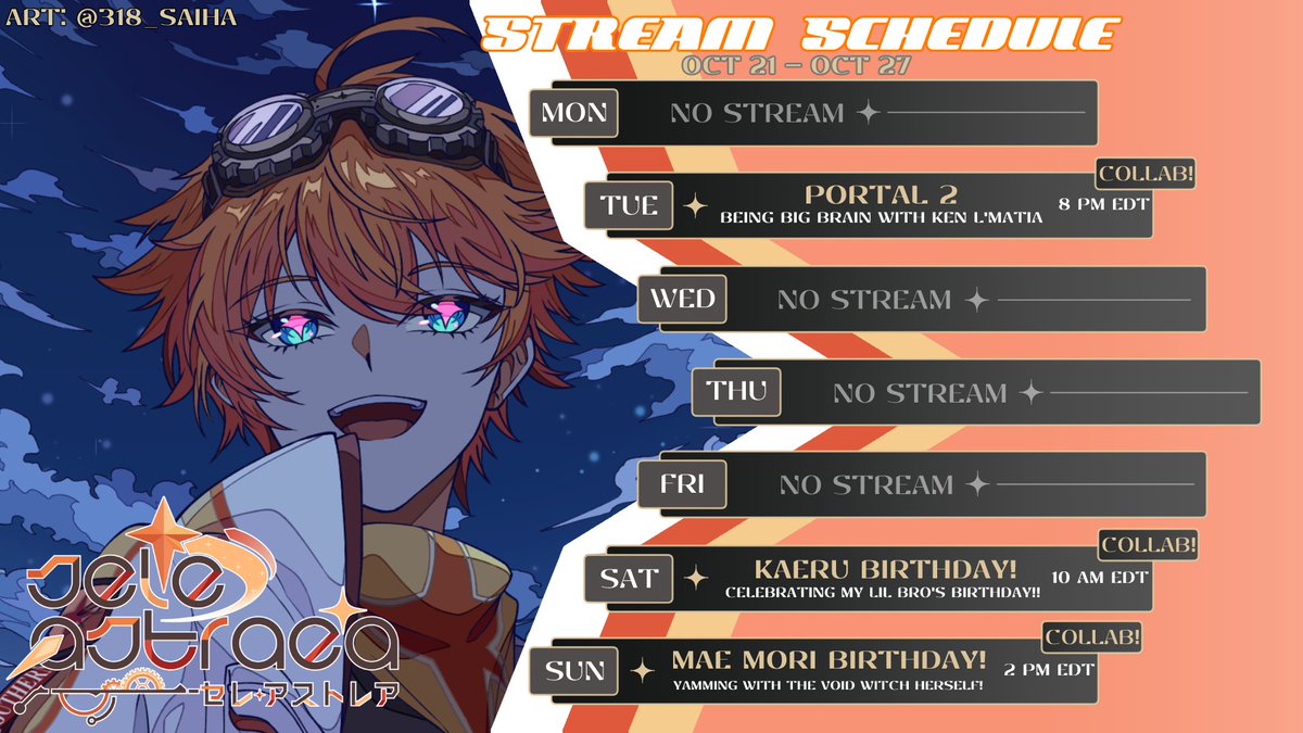 🚀 NEW WEEK, NEW SCHEDULE 🚀

We've got some amazing collabs coming up and celebrating TWO birthdays of <a href="/UkeruKaeru/">Ukeru Kaeru 🐸 HIATUS</a> and <a href="/_maemori/">Mae Mori 🥀💋 ASTRALYFE</a>!!

Hope to see you all there!!