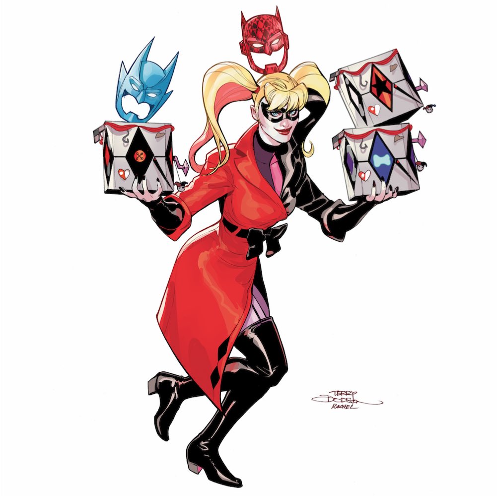 prezunmasks's tweet photo. Ok, so are you guys ready for this 👇

♦️
⚪️
♠️

Harley’s costume in next Friday’s art drop by @TerryDodsonArt in @CandyDigital is his rendition of @Mindyleedoodles Harley #44 - ALL IN  comic book coming in a coupe days- Oct. 23!🤯

https://t.co/vCVATHI37i https://t.co/Ruen9LJ6jd
