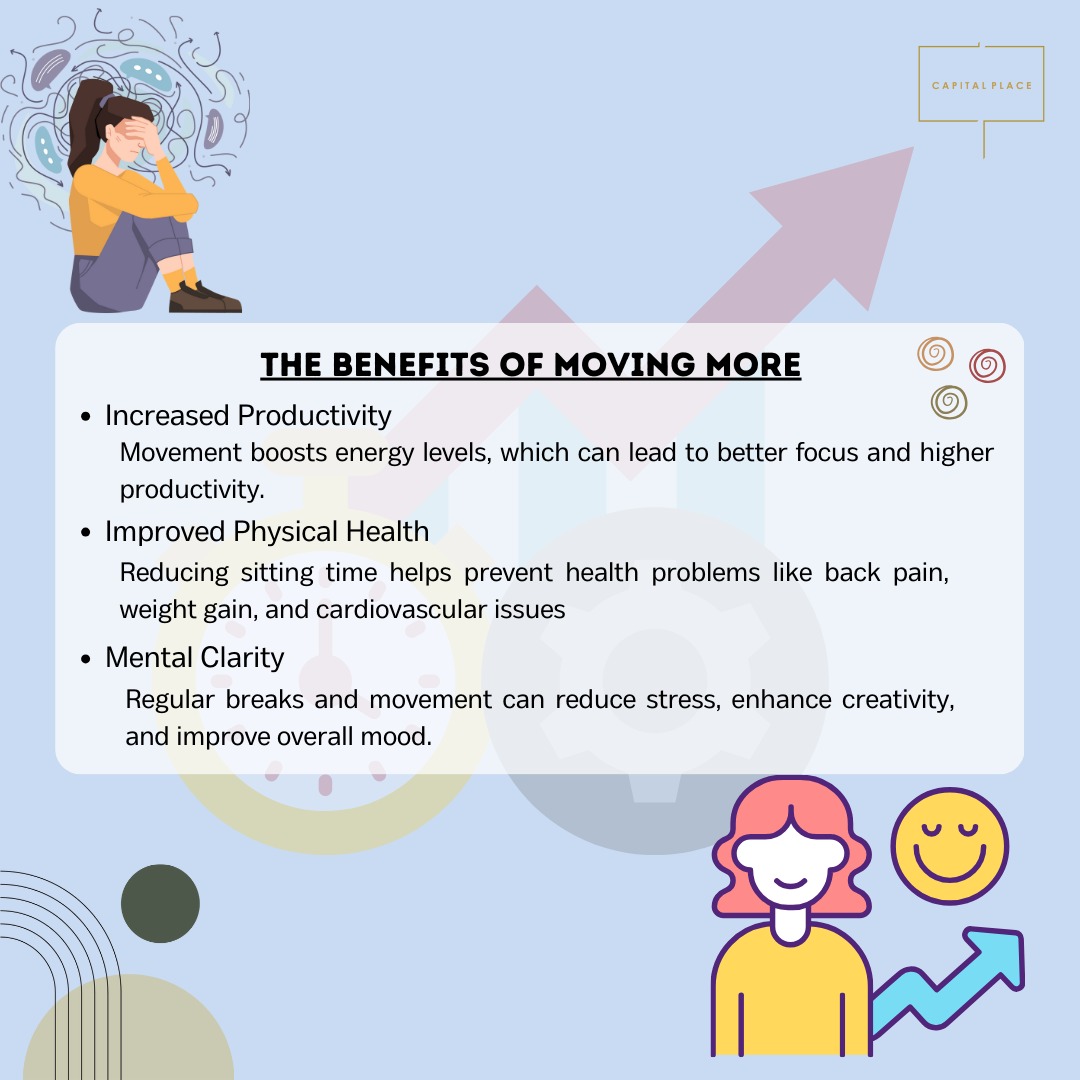 CapitalPlaceJKT's tweet photo. Prolonged  sitting at the office can lead to serious health issues, including back  pain, heart disease and reduced energy levels. To stay healthy and  productive, small changes in daily habits can make big difference.
#capitalplacejakarta #sedentary #sedentarylifestyle #exercise https://t.co/CTTAcklCAD