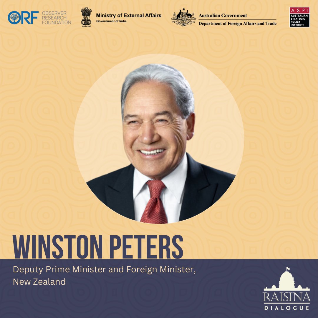 ASPI_org's tweet photo. We are also looking forward to welcoming 🇳🇿's Deputy Prime Minister and Foreign Minister @winstonpeters to Australia for ‘Raisina Down Under’!

To find out more about this year's event, visit our website ➡️ https://t.co/rvRg8wL64e.

Stay tuned for more speaker updates soon! 3/3 https://t.co/47k5Vl5gmA
