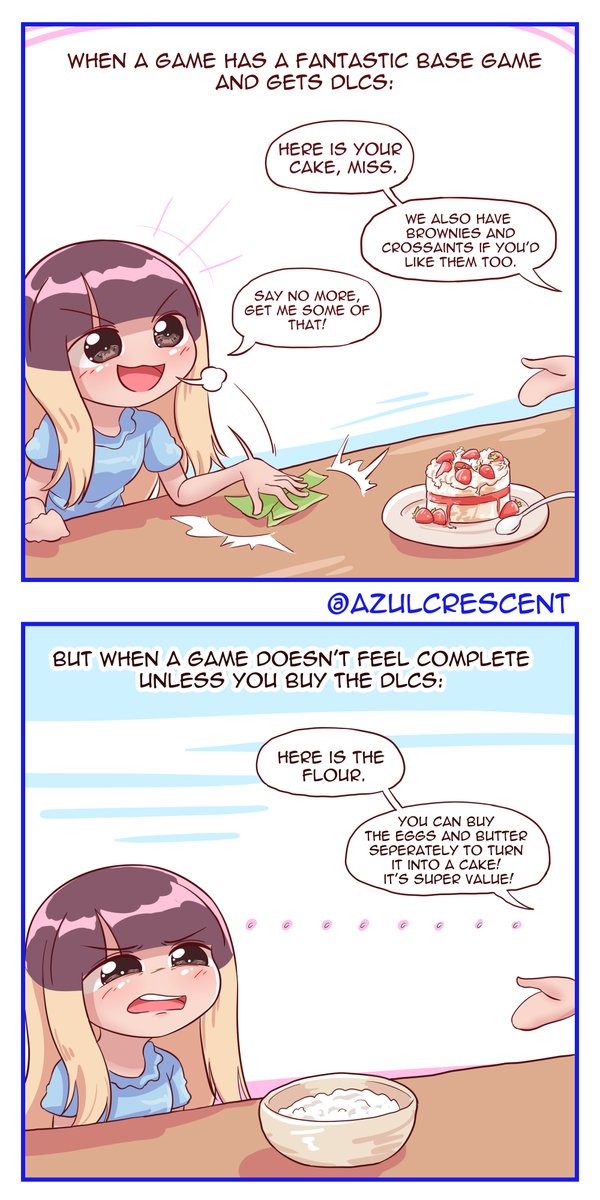 AzulCrescent's tweet photo. Games that DLCs are a fantastic addition: Oxygen not included, Battle Brothers, Rimworld and the Last spell imo. As for games that feel incomplete without DLC, im sure everyone has smth in mind lol.

Also special shoutout to Stardew and Celeste for making free DLCs lol https://t.co/eHZltn48RK