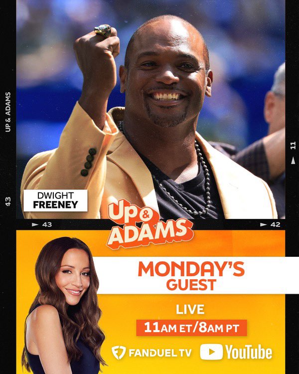 UpAndAdamsShow's tweet image. HOF MONDAY 🙌

Class of ‘24 @ProFootballHOF’er @dwightfreeney joins us to talk all things Week 7 ✨

📺 11am ET ➡️ YouTube | @MSGNetworks | @truTV 
youtube.com/@UpAndAdamsSho…