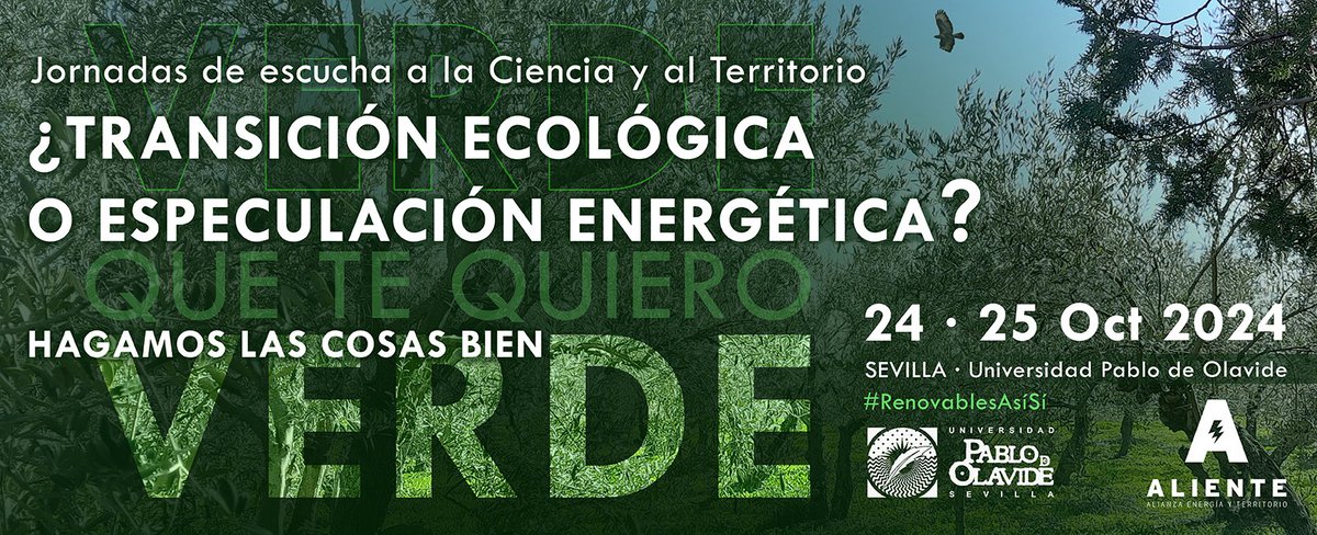 ¡Por fin! ya tenemos aquí las JORNADAS DE ESCUCHA A LA CIENCIA Y AL TERRITORIO ¿Transición ecológica o especulación energética?

🗓️jueves 24 y viernes 25 octubre 2024
📍 Universidad Pablo de Olavide #Sevilla 

¡Nos vemos en Sevilla! Síguelo también on line
aliente.org/jornadas-de-es…
