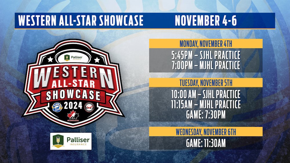 📣 IN CASE YOU MISSED IT: The #WesternAllStarShowcase, presented by Palliser, is coming to Warman Nov. 4-6. 

What is it? - The Top 20 2005-born and younger prospects from the SJHL and the MJHL will square off in two games live on @flohockey to earn a spot at the 2024