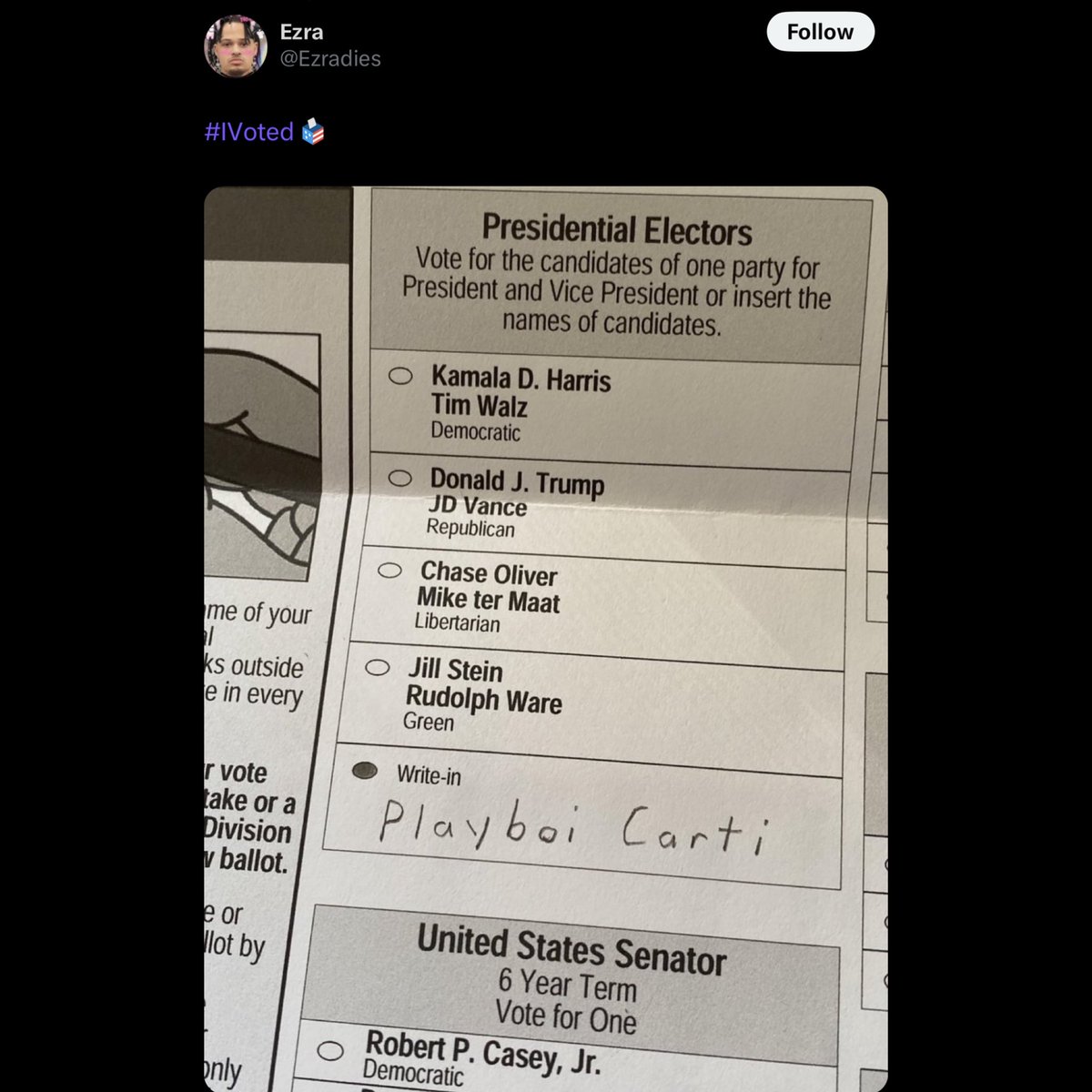 Playboi Carti fans are now writing his name on ballots 😭