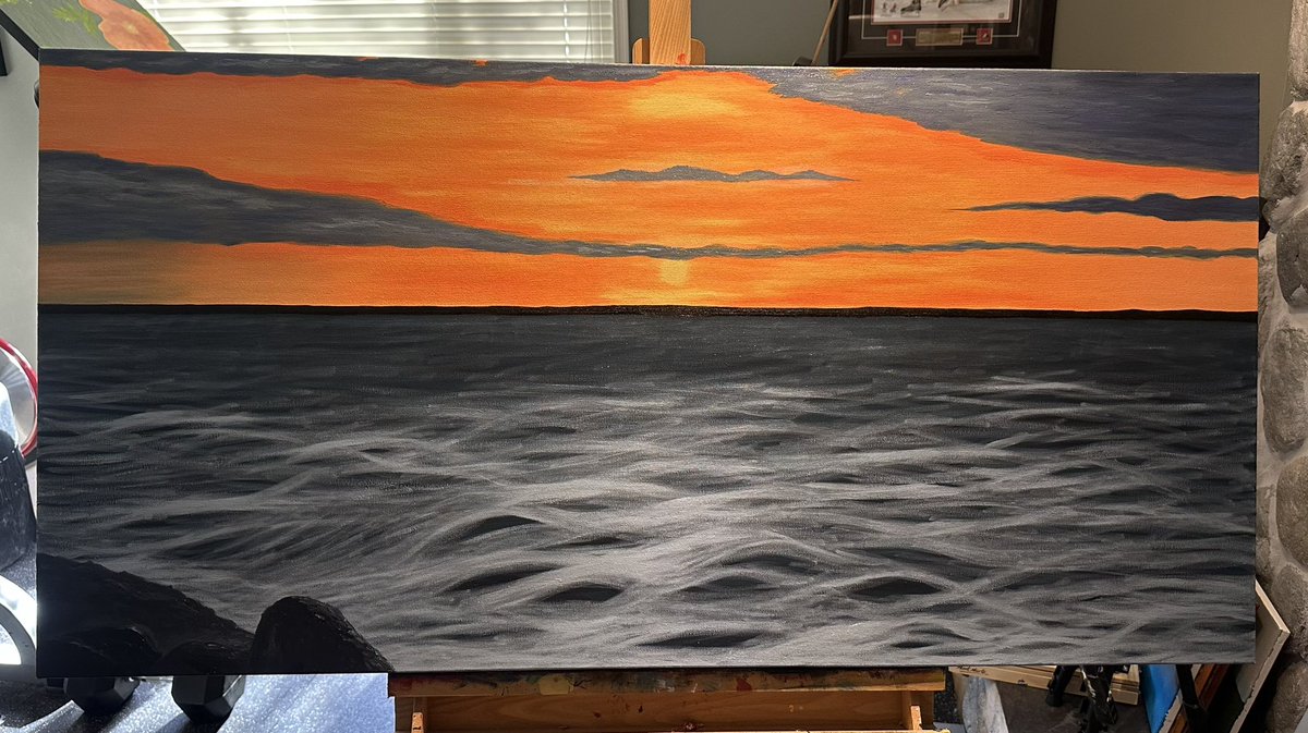 This is the bigger work-in-progress painting that I was tackling most of the weekend. I like how it is coming along. Lots more details and colours to add next weekend!

#oilpainting #sunset #manitoba