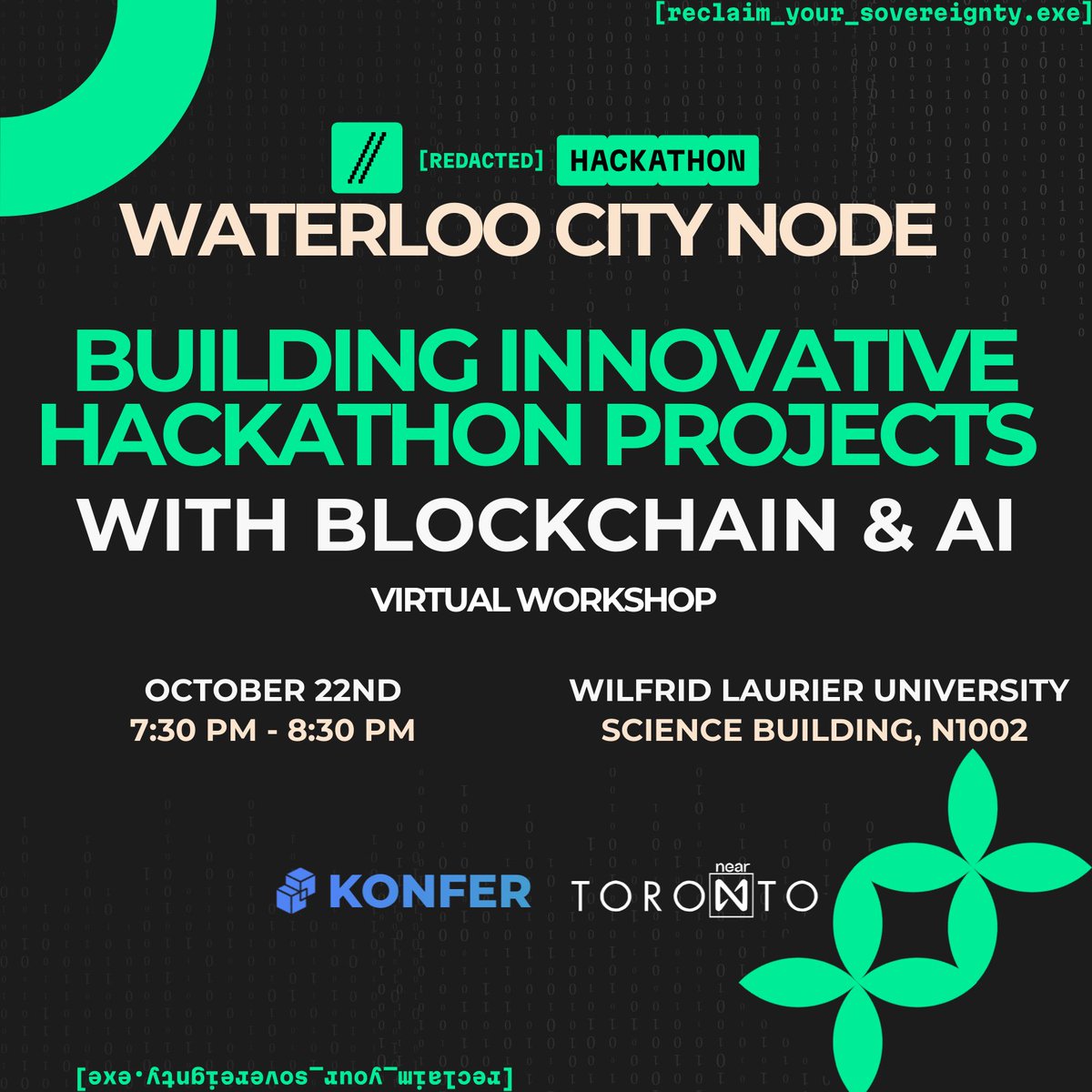 Konferca's tweet photo. 📢 Ready to figure out how to build an innovative hackathon project with Blockchain &amp; AI

🌟 The 3rd workshop in the [REDACTED] Waterloo City Node series will explore how to build standout hackathon projects by integrating blockchain &amp; AI technologies. 

https://t.co/iz7sG4pnQs https://t.co/OEsCQ7FyWu
