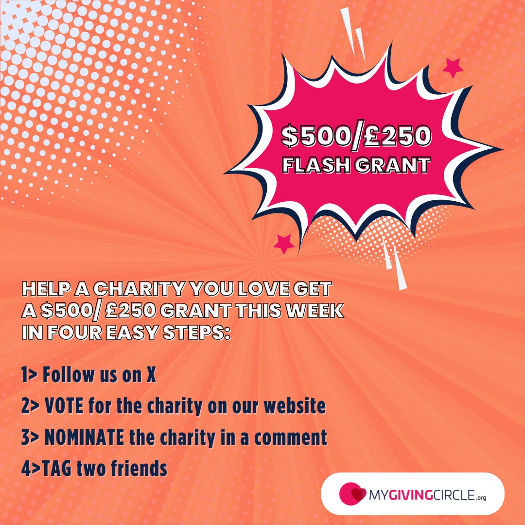📢 Help your fave charity win an extra $500/£250 this week in 4 STEPS:

1. Follow us on X/Twitter
2. Vote for your fave charity at mygivingcircle.org/vote?affiliate…
3. Comment below with the name of the charity
4. Tag 2 friends!

On October 25, we'll draw a winner from all the entries!