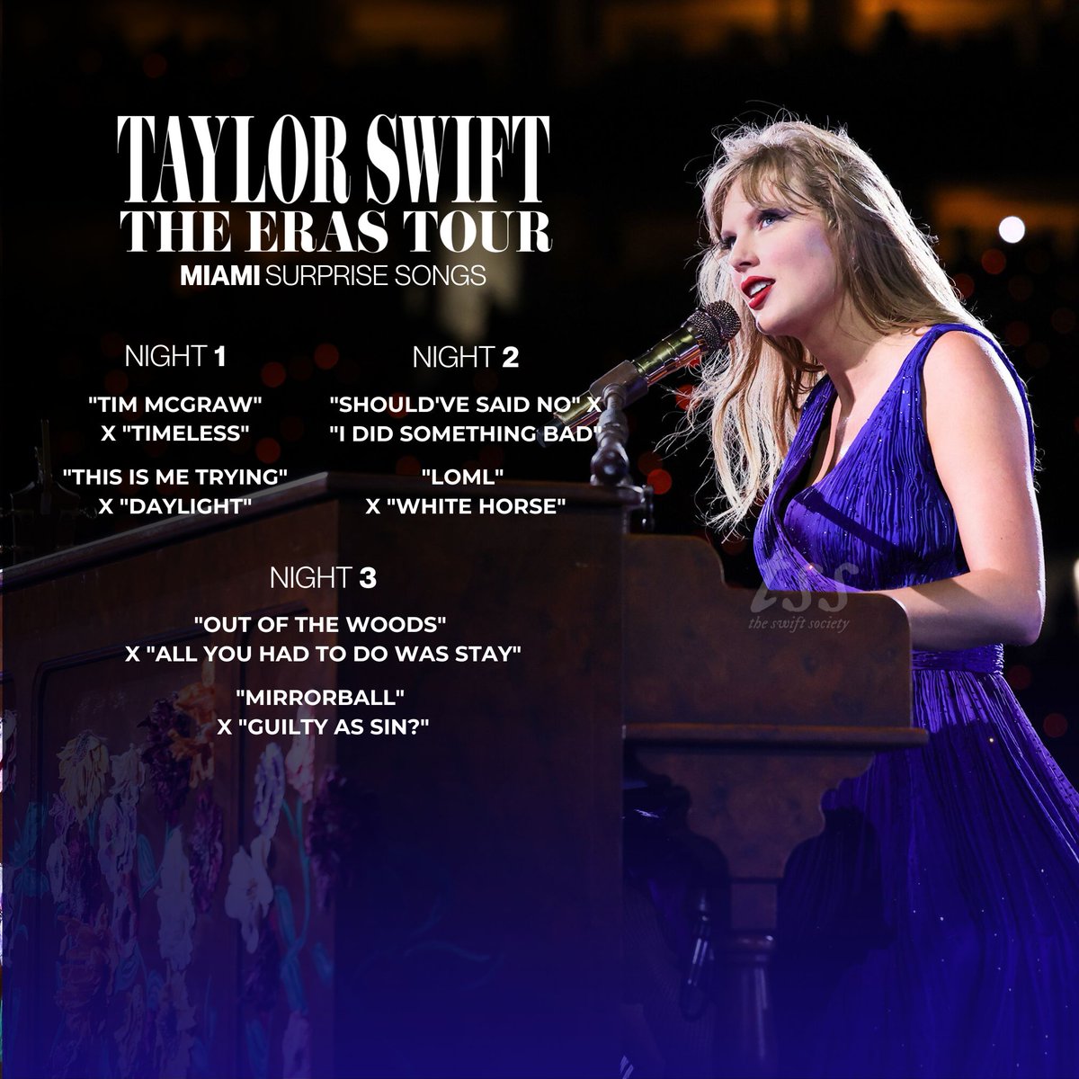 TheSwiftSociety's tweet photo. ‼️ | Surprise Songs for #MiamiTSTheErasTour https://t.co/JlE2Ogd8t0