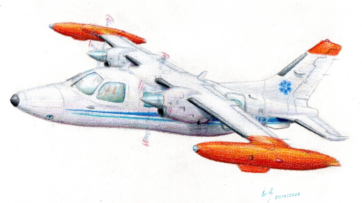 Flying_Hueman's tweet photo. Working on a birthday gift for a friend - this time, the MU-2 gave me a solid excuse to break out the ol' colored pencil case. https://t.co/GzATvHof1L