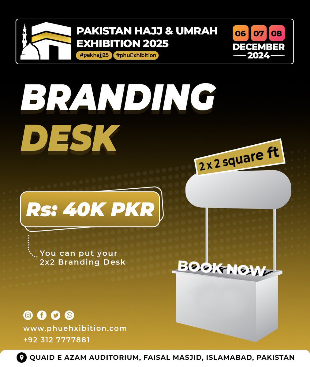 📞 **Book Your Stall Today!**  
Contact: **00923127777881**  
Website: **phuexhibition.com**
#phuexhibition #pakhajj25 #maassalamaevents #maassalamaevents #HajjUmrahExhibition #Hajjexpo