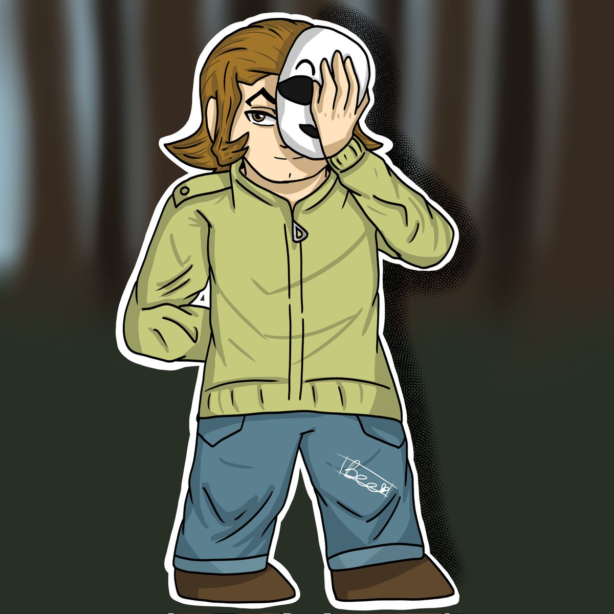 PrintedPult's tweet photo. Day 20 of AA Halloween is my favorite detective and overall character: Bobby Fulbright as Masky from Marble Hornets

#AceAttorney https://t.co/fxmGFZT2xw