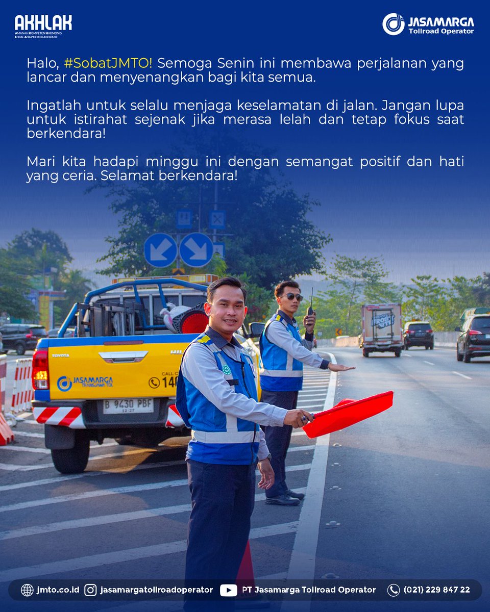 Hallo #SobatJMTO!

Semoga perjalanan hari ini lancar dan menyenangkan. Tetap jaga keselamatan di jalan, ya!

Istirahatlah jika merasa lelah, dan selalu fokus saat berkendara. . Semangat menghadapi minggu ini!

#SemangatSenin
#JasamargaTollroadOperator