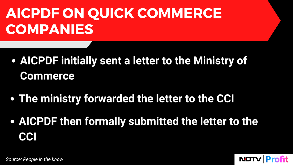 NDTVProfitAlpha's tweet photo. #AICPDF requests the #CCI to investigate quick commerce companies including #Blinkit, #Swiggy, and #Zepto.
For the latest news and updates, visit: https://t.co/by4FF5oyu4 https://t.co/7VRmEvpfH4