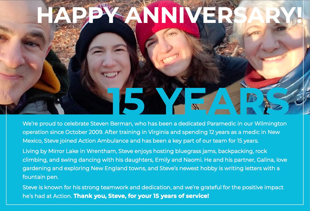 ActionAmbulance's tweet photo. This month, we are celebrating Paramedic Steven B from our Wilmington operation! Thank you for an incredible 15 years. We appreciate you! 🎉 👏 🤩 https://t.co/kCVRXD9zyU
