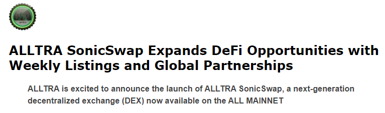 AlltraChain's tweet photo. ๐ ALLTRA SonicSwap is live on ALL MAINNET, Ethereum, and Binance!
๐ Weekly token listings & seamless cross-chain trading are here!
๐ Trade across multiple blockchains and unlock DeFi opportunities.
๐ Learn more: https://t.co/5q26QT3YkE
#ALLTRA #DeFi #SonicSwap https://t.co/676qAQfBd9