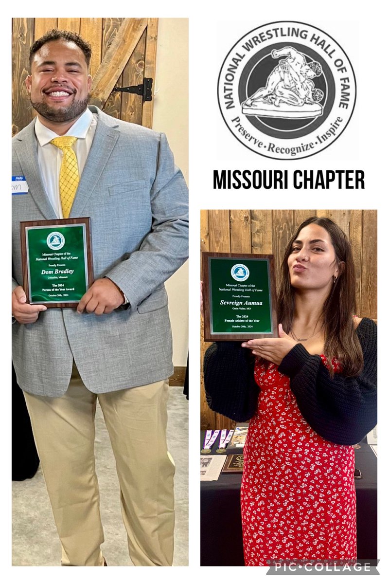 MoWestWrestling's tweet photo. 2024 Missouri Chapter of the National Wrestling Hall of Fame

Sevi Aumua, Female Athlete of the Year.

Dom Bradley, Person of the Year https://t.co/XLMshyUsWg