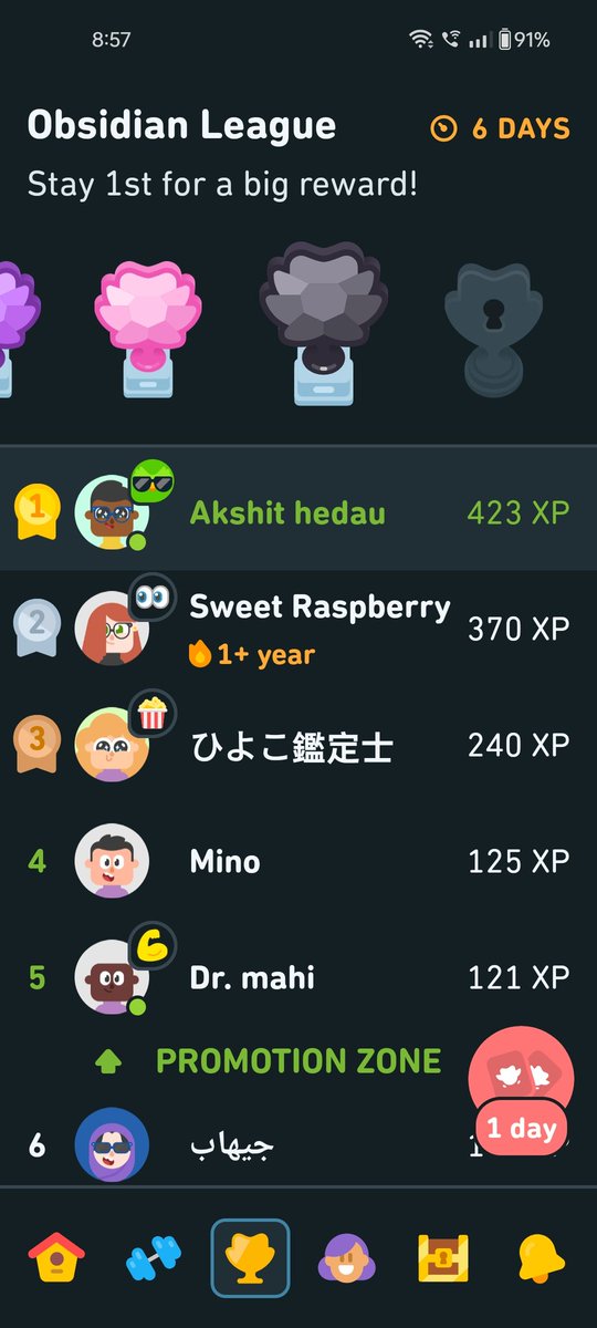 akshit_hedau's tweet image. Leading the leaderboard in the obsidian league, all thanks to the @duolingo team.

#LanguageLearning
#Duolingo
#GermanLearning